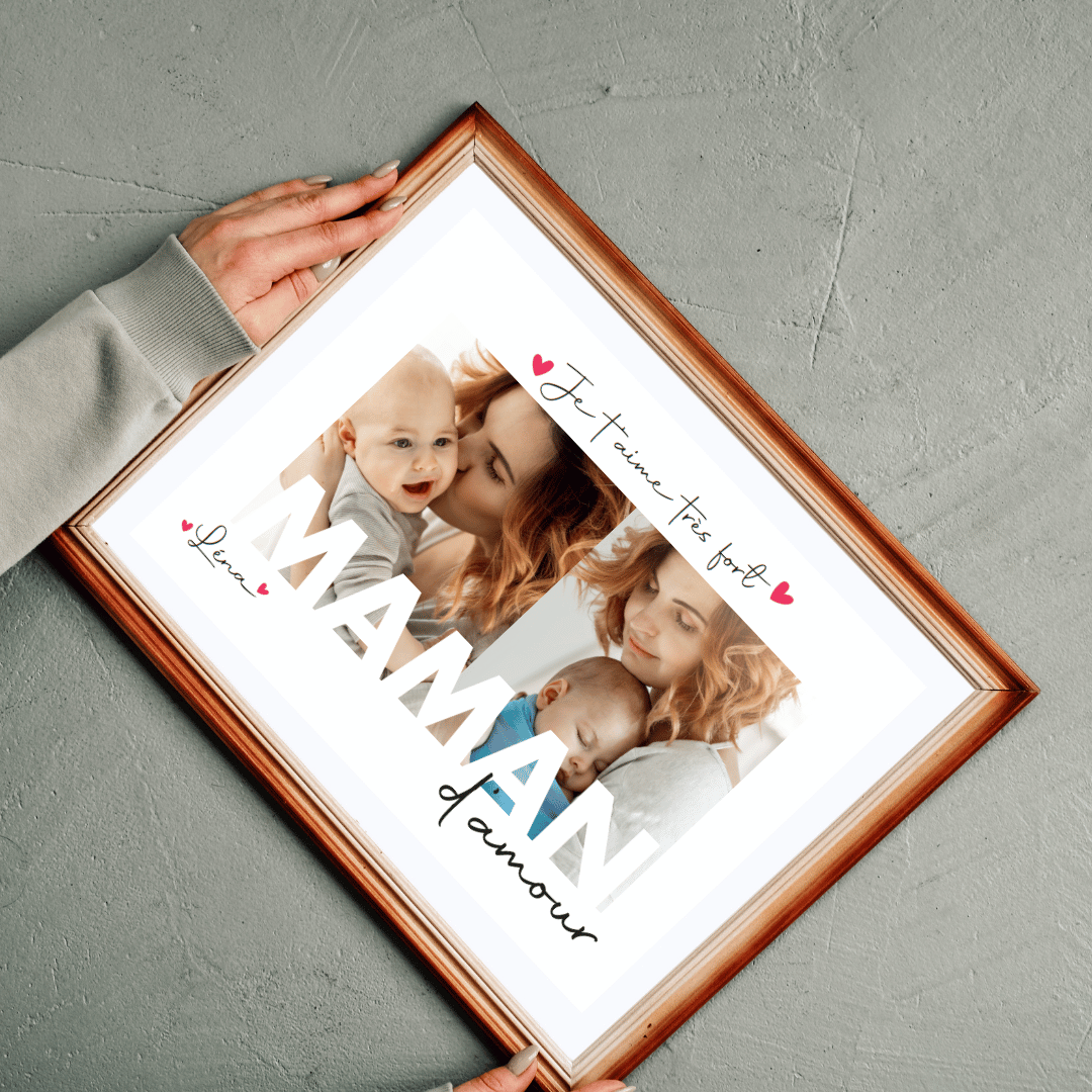 Affiche personnalisée "Je t’aime très fort Maman d’amour" – Cadeau photo pour une maman exceptionnelle