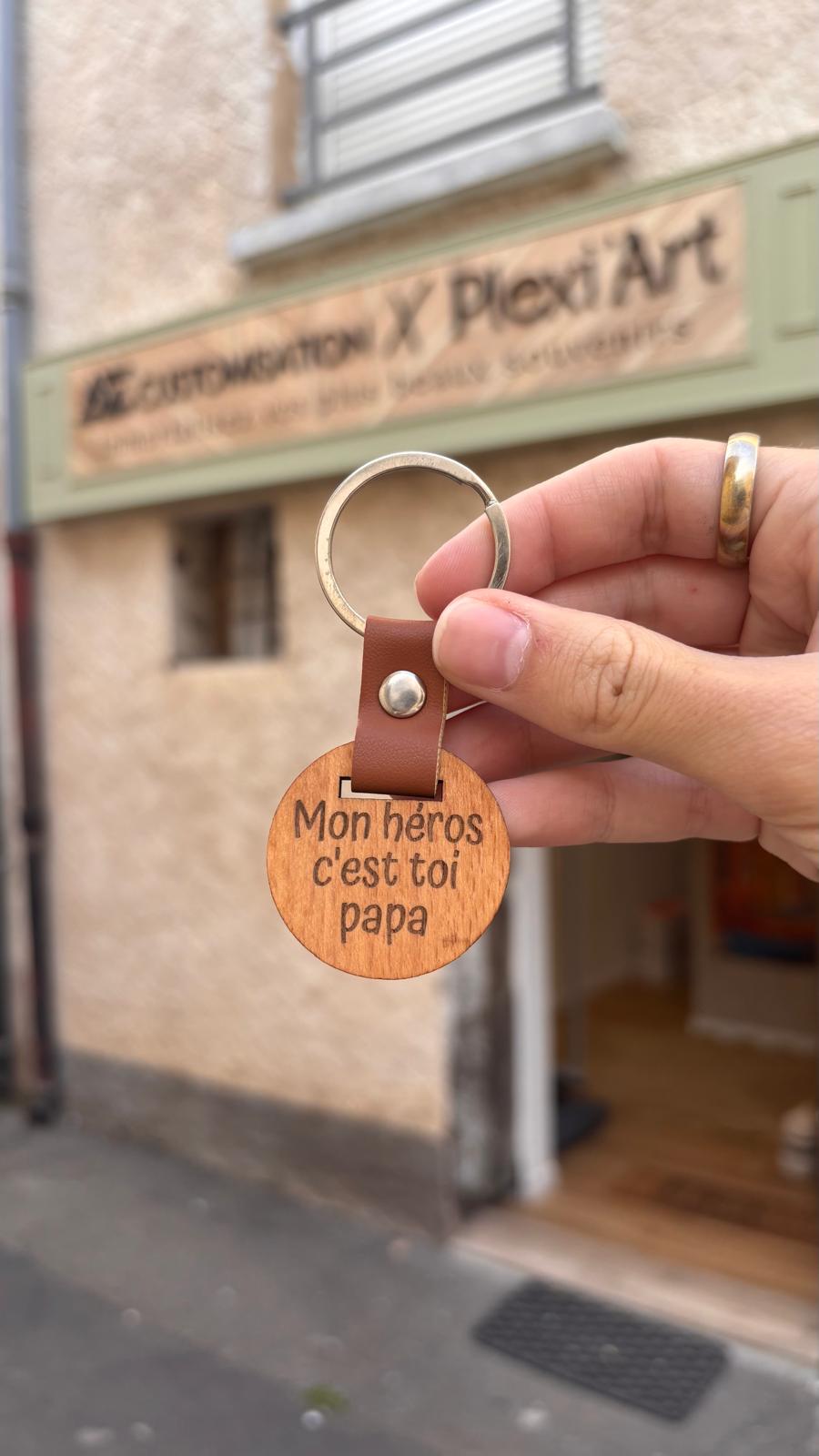 Porte-clé Personnalisé en Bois et Cuir