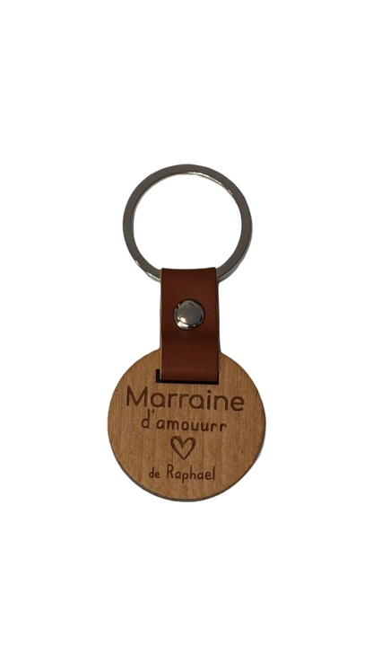 Porte-clé Personnalisé en Bois et Cuir